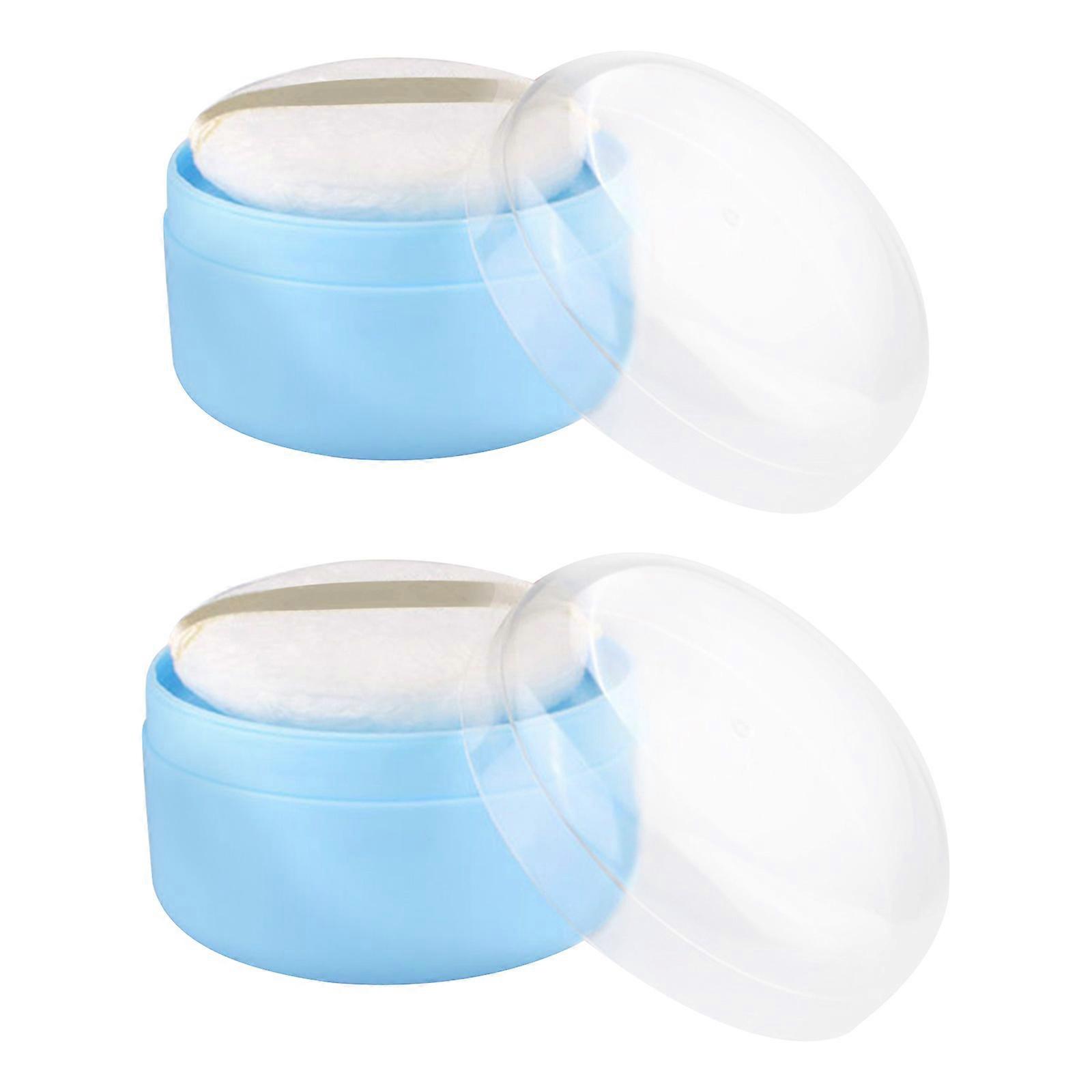 Blue Puff Box with Sifter for Makeup Use Durable Plastic 2 Set Container for