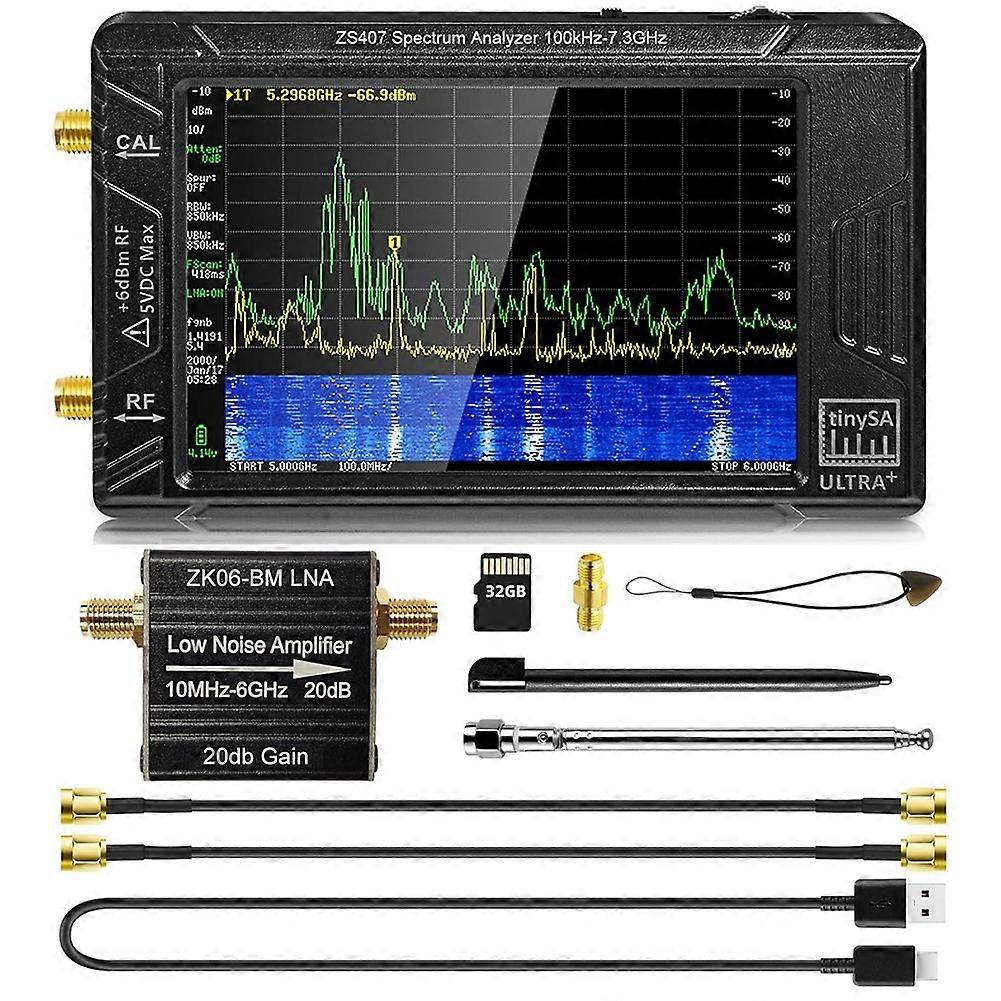 ZS-407 TinySA Ultra Plus Handheld Spectrum Analyzer 4 Inch 100KHz to 7.3GHz Signal Generator with ZK06-BM LNA Amplifier