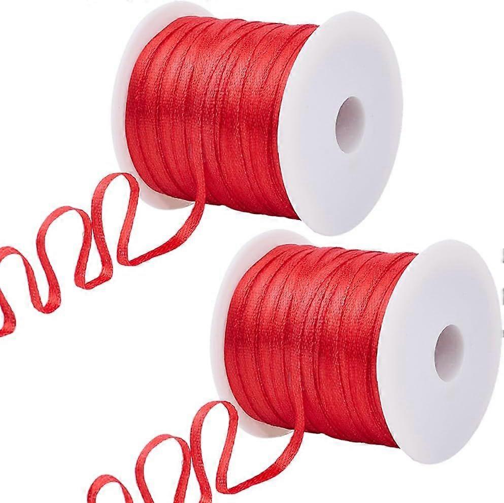98.43 Yards 0.13 Inch Red Thin Ribbon Retro Double Faced Solid Color Polyester Fabric Classic Ribbons Bulk for Gifts Wrapping Christmas Bows Florals W