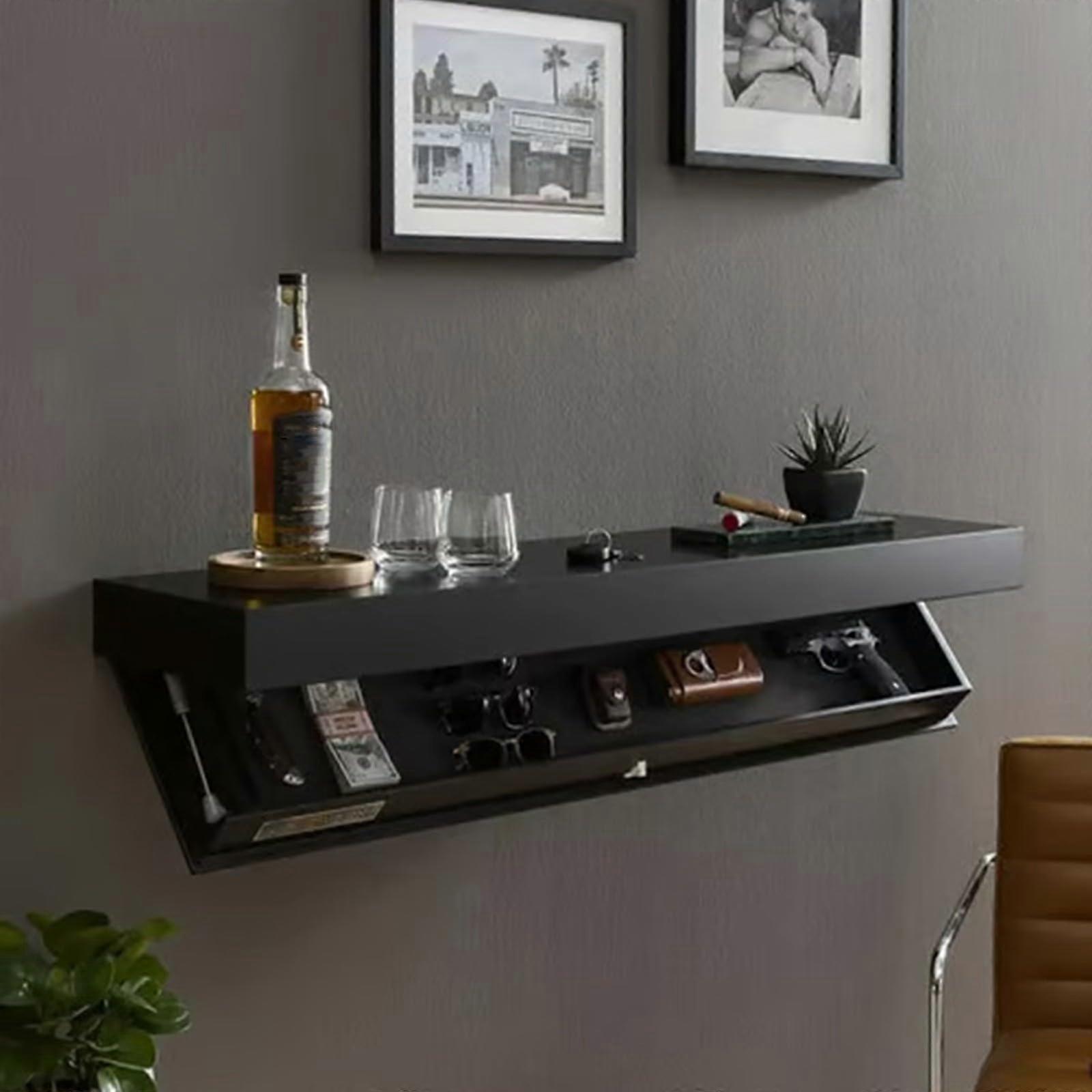 Hidden Compartment Shelf with Elegant Modern Design, Wall Mounted Floating Storage for Home Office