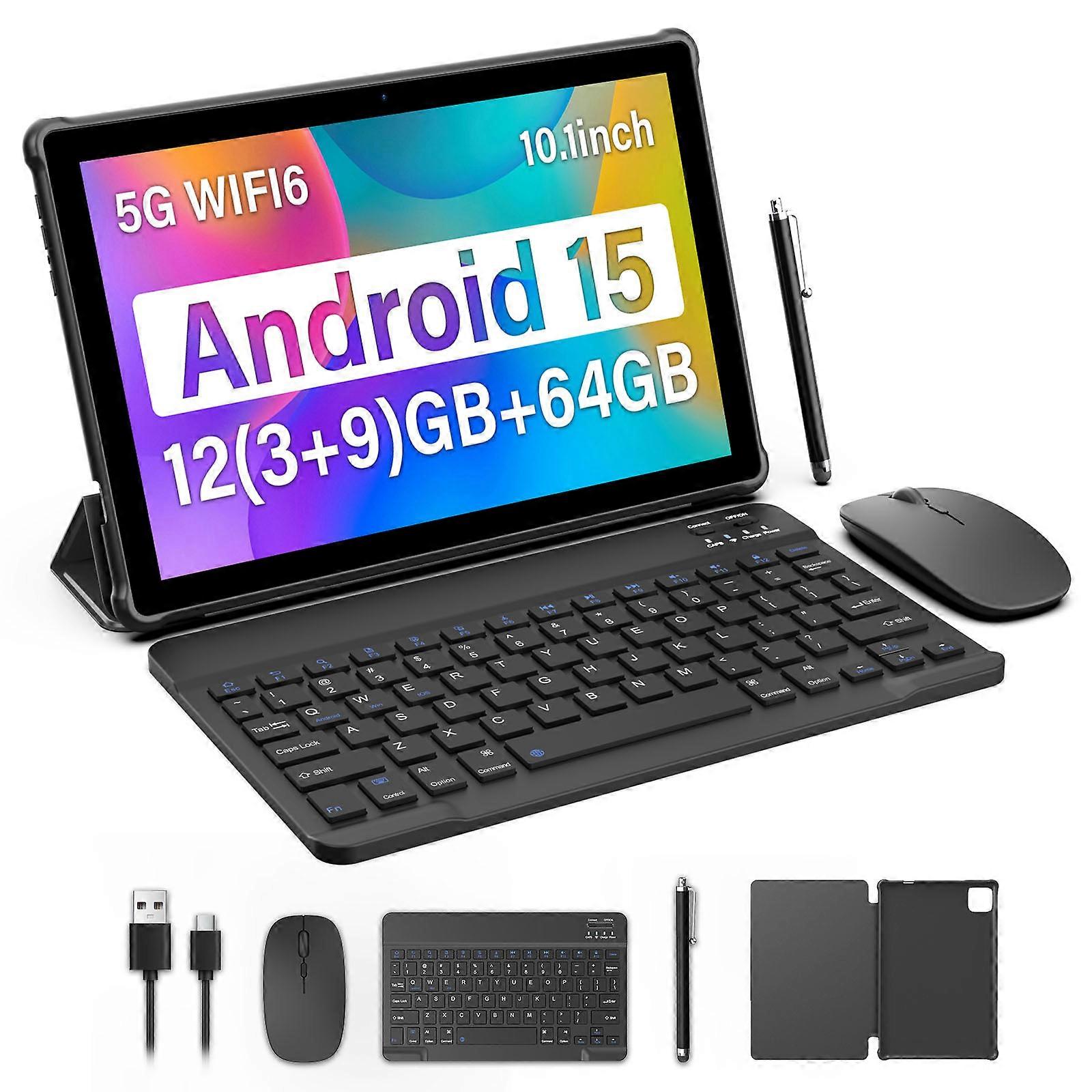 New BAKEN 10-inch Android 15 tablet with 64GB storage, keyboard, leather case, stylus, mouse, Wi-Fi, GPS, Bluetooth