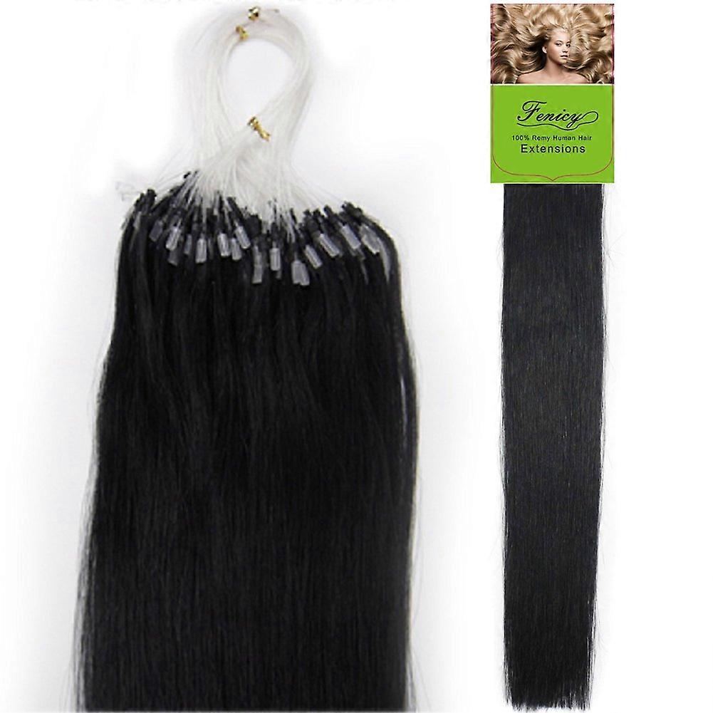 Remy Human Hair Extensions Micro Ring Bead Loop 20 Inch Black Easy DIY Application Seamless Blend