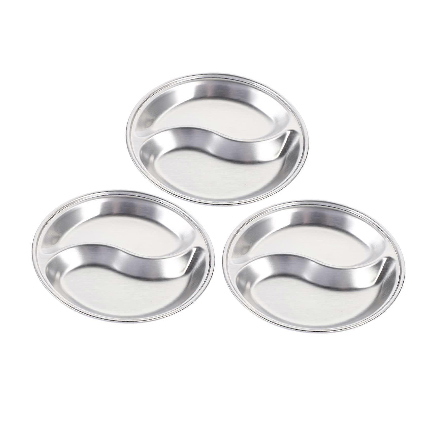 3Pcs Stainless Steel Multi Compartment Sauce Dish for Kitchen Condiment Serving and Storage