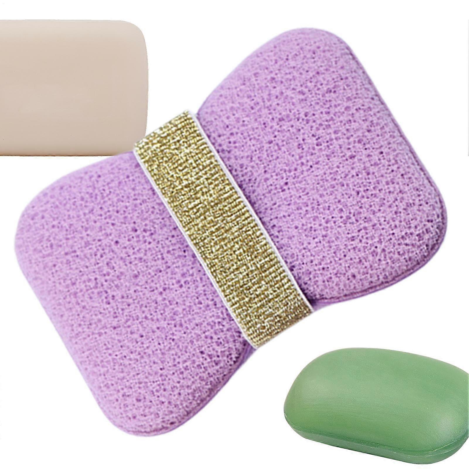 Bath Sponge with Secure Soap Pouch and Ergonomic Grip for Gentle Exfoliating Shower Scrub