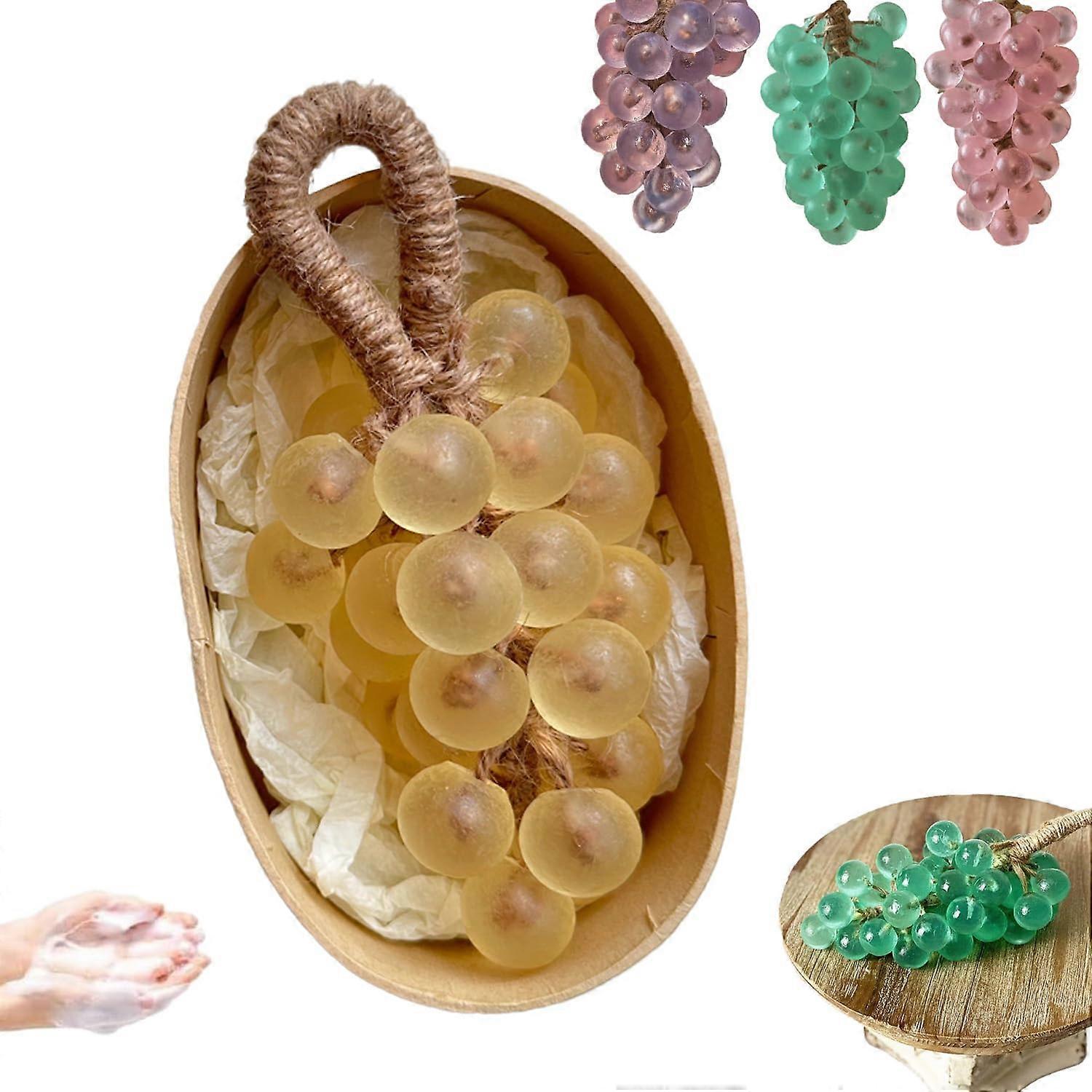 Grape Shaped Handmade Soap on a Rope with Gift Box, Yellow Decorative Bath Soap for Gentle Cleansing