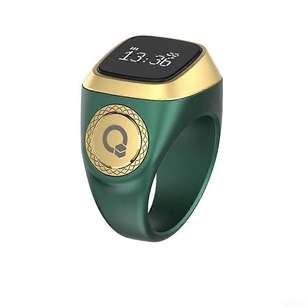 Smart Tasbih Ring Counter with OLED Display, Vibration Alerts, Prayer Time Sync, 18mm Green