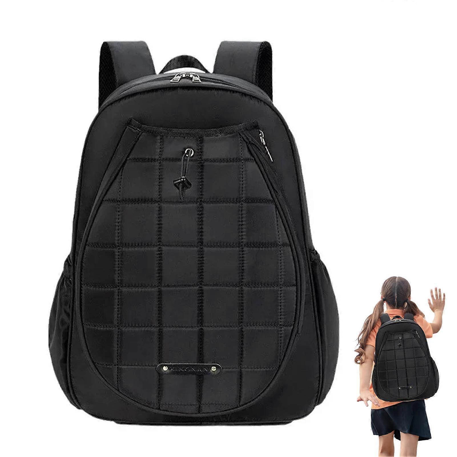Large Capacity Waterproof Tennis Backpack with Shoe Compartment for Women and Men Black White
