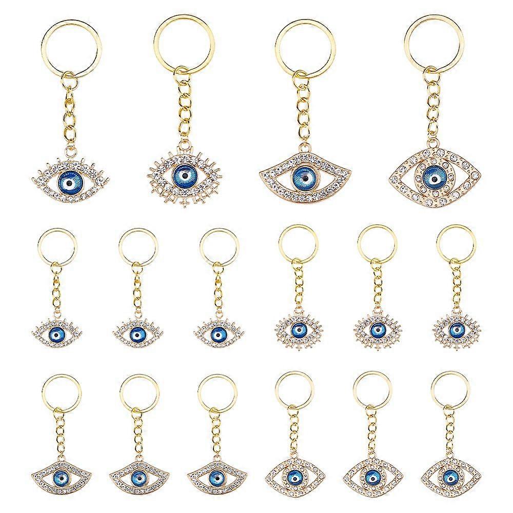 Alloy Rhinestone Keychain with Iron Ring Golden 75~80mm 4pcs/style