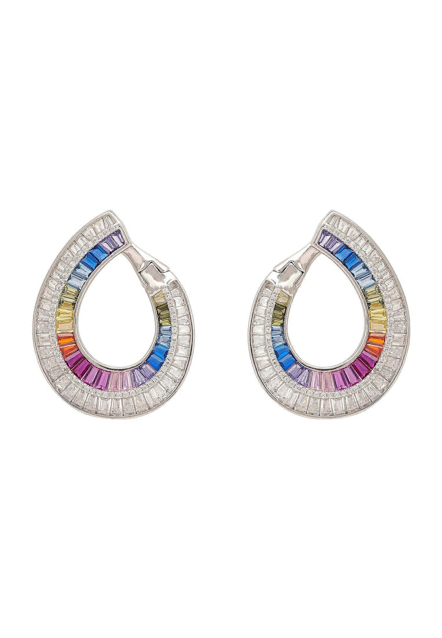 Sweeping Rainbow Hoop Earrings Silver