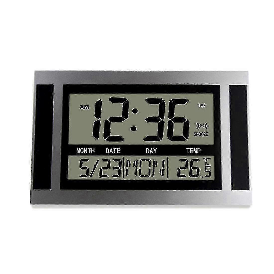 LCD Digital Wall Clock Large Numbers Time Temperature Calendar Alarm Function