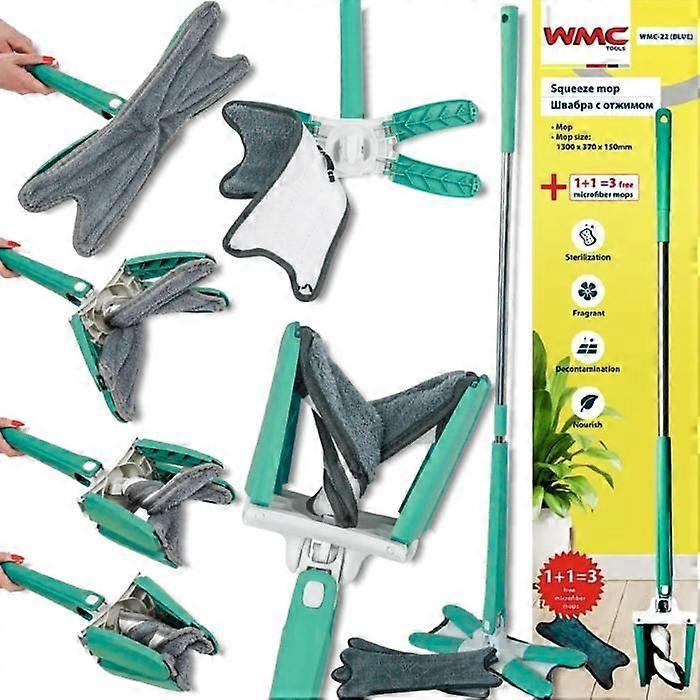 Rotating mop with wringer - WMC - 360° rotating head - Automatic wringing function - 3 microfiber covers