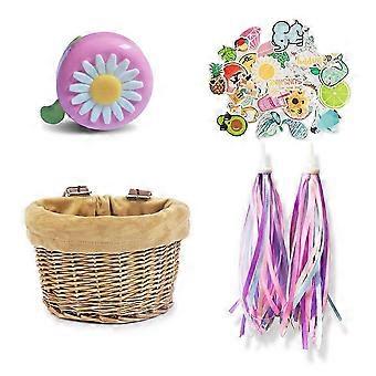 D-förmiger Fahrradkorb für Kinder, aus Rattan geflochten, wasserdicht, mit verstellbaren Gurten, für Kinderfahrräder, Organizer für Bücher, Spielzeug und Picknickutensilien