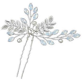 Rhinestone Bobby Pins 2 PCS Hair Jewels for Women Bridal Accessories Silver Leaf Protein Horse Eye U-shaped Hairpin with Headdress Metal Bridesmaid