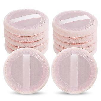 12 Pcs Pink Velour Makeup Powder Puffs with Ribbon, Washable Reusable for Face & Body Loose Powder, 2.36in Diameter