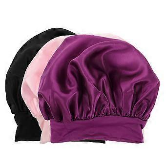 3Pc Barn Satin Sleep Bonnet Elastic Wide Band Round Sleep Head Cover Hair Care Lue for barn 1pc hver i lilla svart rosa