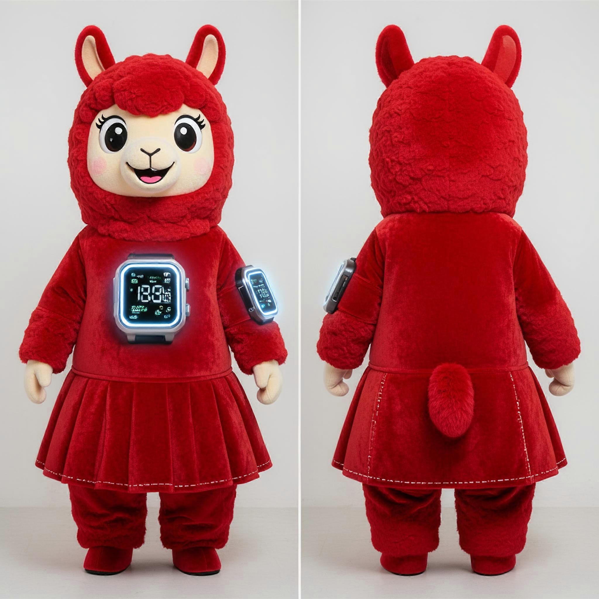 MASTICOT Red Velvety Alpaca Mascot
