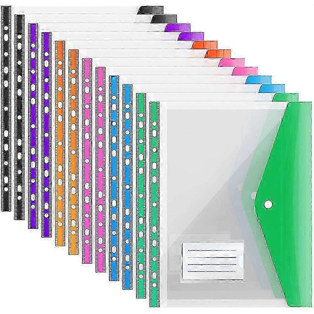 12Pack Expandable Punched Pockets A4 Plastic File Folders with Snap Closure