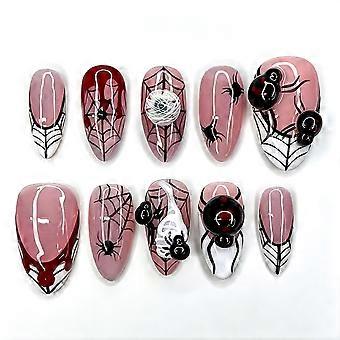 Costume Party Press On Manicure With Halloween Web Pattern, Smooth Finishes Size Mix False Manicure Set in Pink Black Red for Fast Seasonal Styling