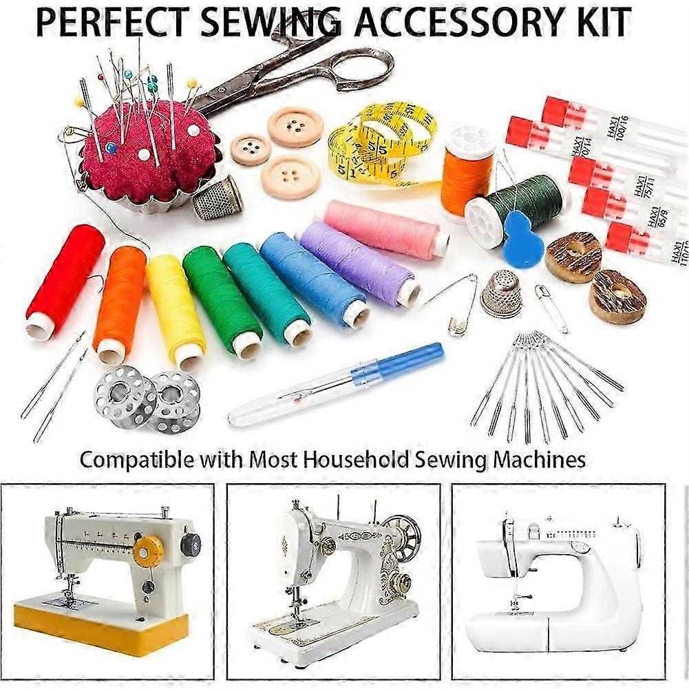 100 Pcs Universal Sewing Machine, 5 Size with Bobbin, Threader, Ripper, Compatible