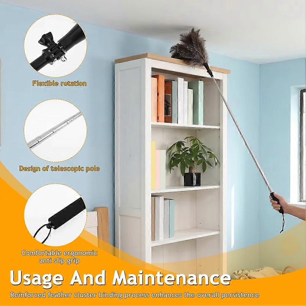 Extendable Duster Handheld Bendable Ostrich Duster Multipurpose Home Cleaning Tool for Ceiling Fan