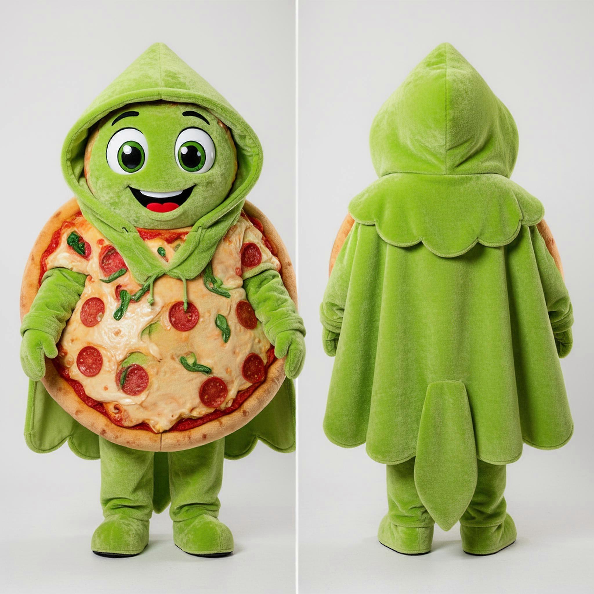 MASTICOT Lime Green Smiling Pizza Mascot
