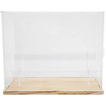Transparent Doll Storage Display Box Made of Solid Wood for Desktop Decoration