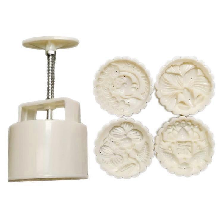 Plastic DIY 3D Mooncake Mould 4 Different Pattern Shape Mooncake Tool Press Safe