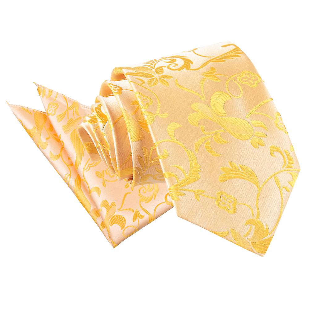 Gold Floral Tie and Pocket Square Set