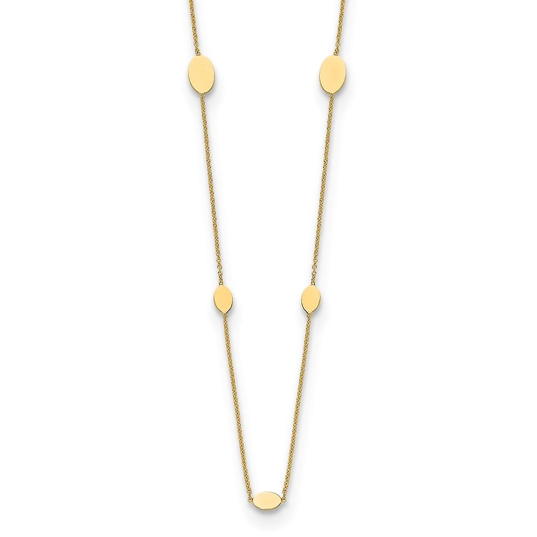 9,13 mm 14 carats en or jaune massif poli disques ovales station avec 1 pouce d’extension collier 16 pouces pendentif-collier pour femme