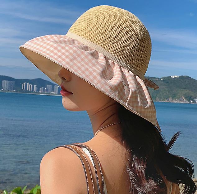 2023 الصيف المرأة قبعة الصياد طنف كبير منقوشة قبعة الظل القوس قبعة الشمس قبعة واقية من الشمس مزدوجة حوض قبعة