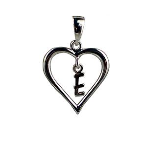 Silver heart Pendant with a hanging Initial E