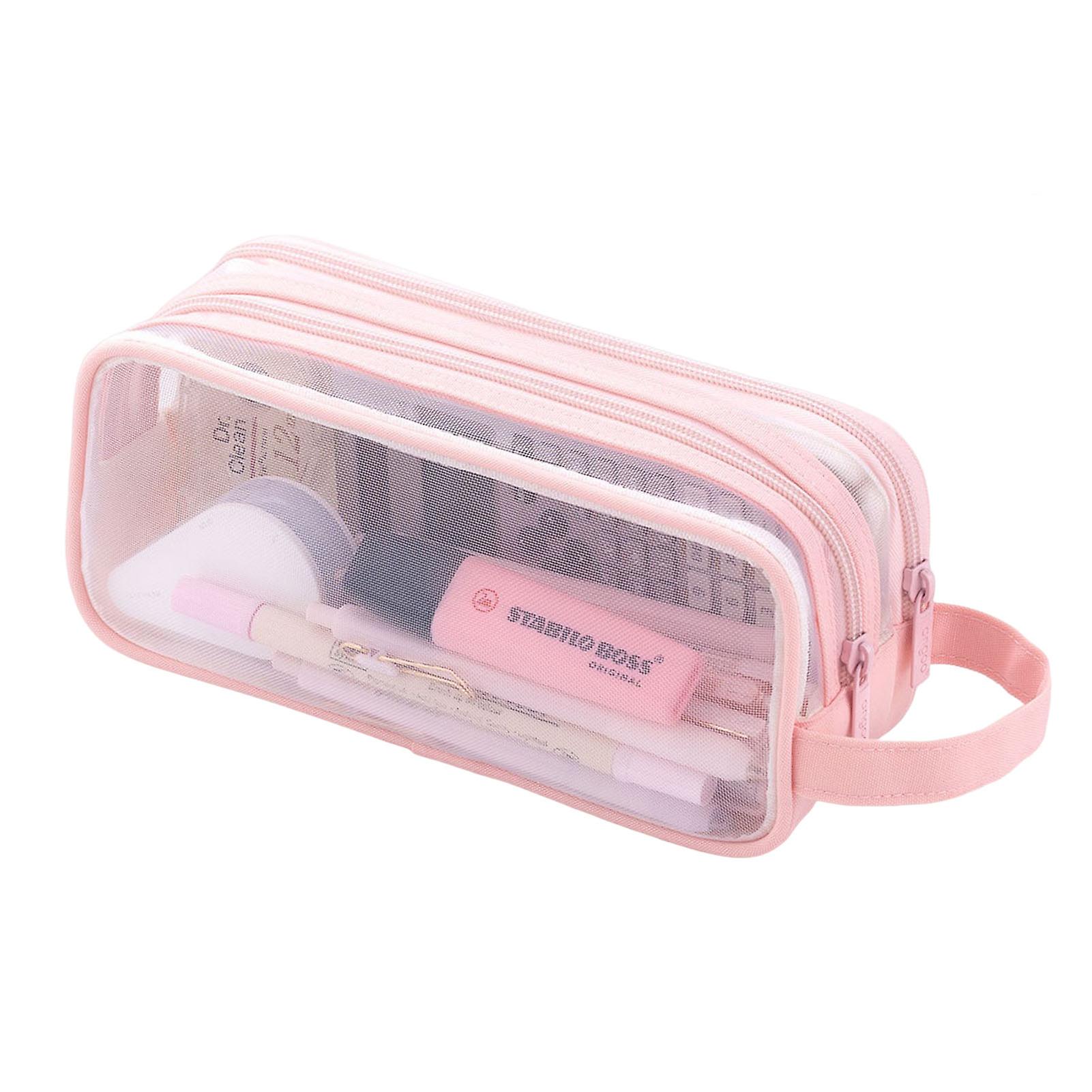 Large Capacity Mesh Pencil Case Solid Color Simple Style Stationery Organizer Christmas Gift For Students Kids