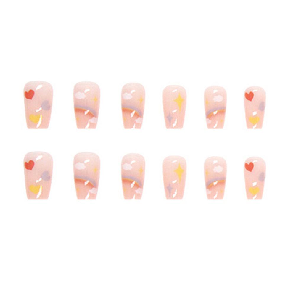 Clear Pink Rainbow Press-on Nails Long Lasting Waterproof False Nails