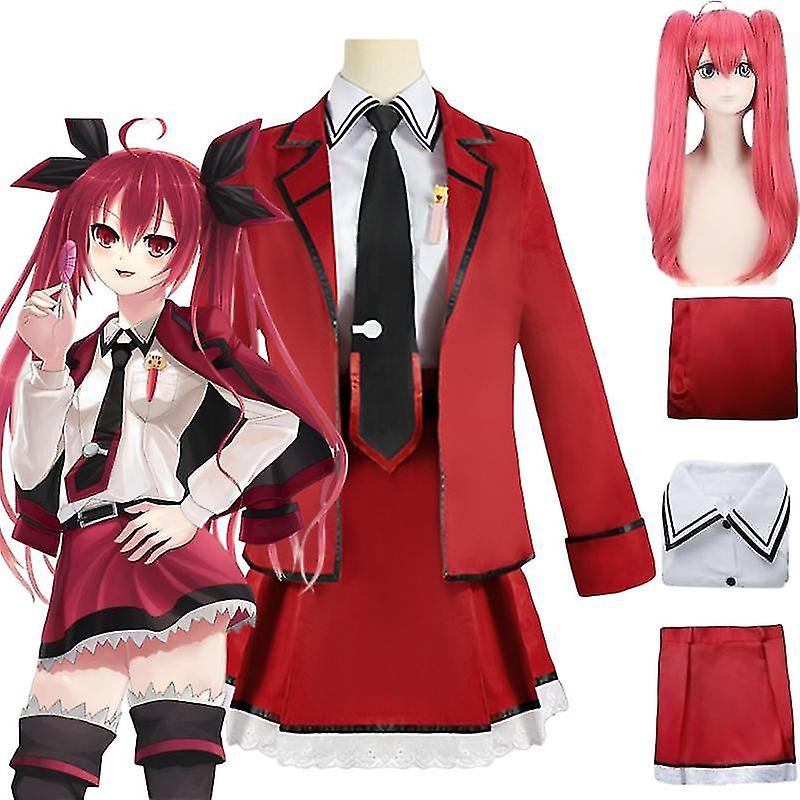 أنيمي تاريخ يعيش Kotori Itsuka تأثيري قميص أحمر معطف قميص تنورة التعادل حزام شعر مستعار جميل مدرسة Jk موحد هالوين مجموعة كاملة ازياء