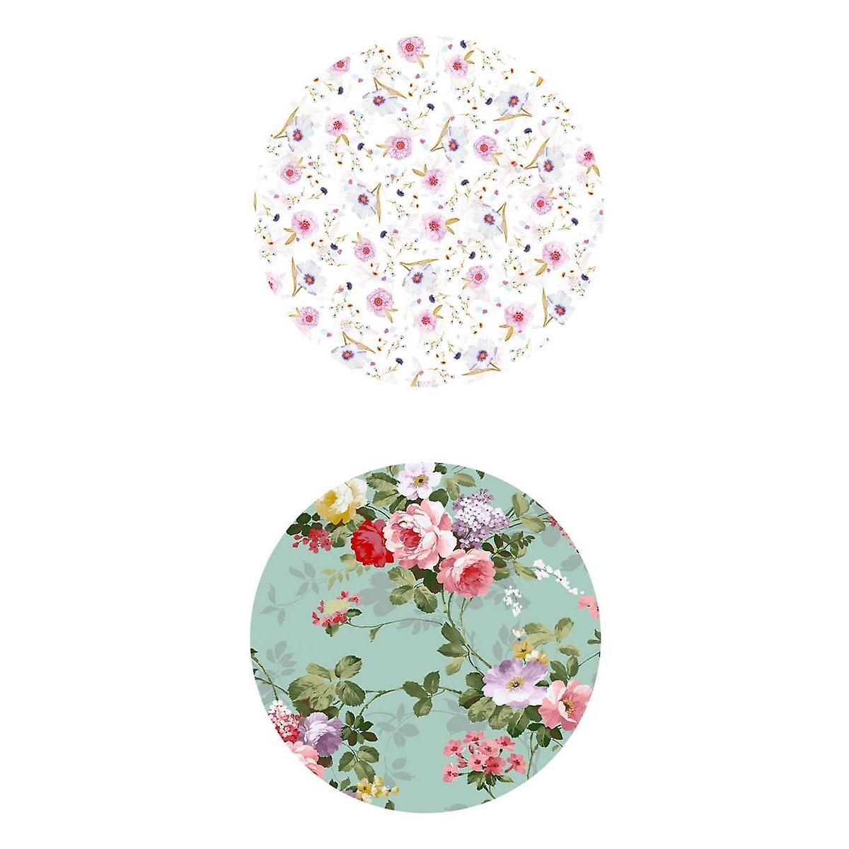 2x Flower Patterned Non-slip Elastic Edge Round Table Cover Tablecloth 48''