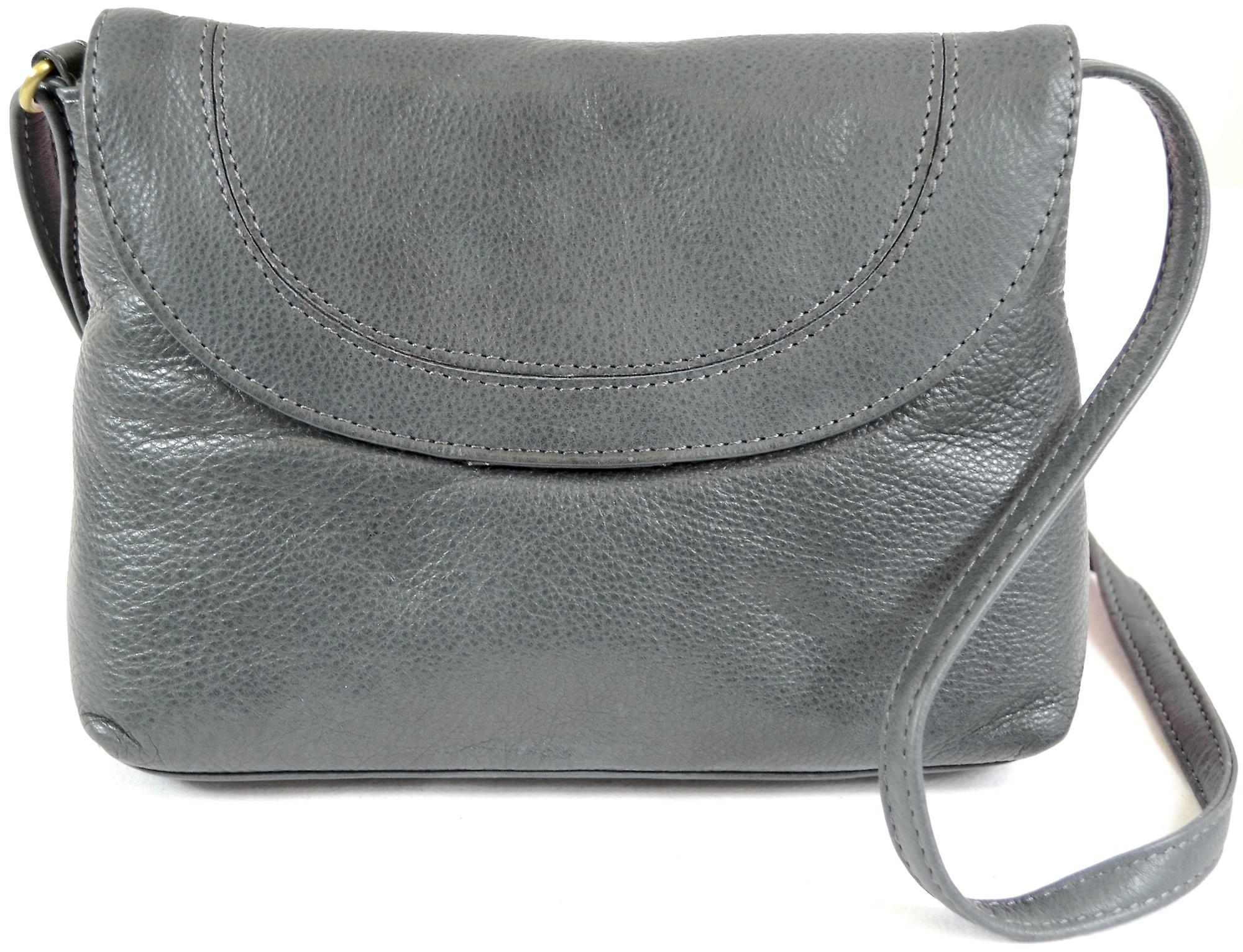 Ladies Soft Premium Leather Shoulder / Cross Body Bag ( Charcoal )