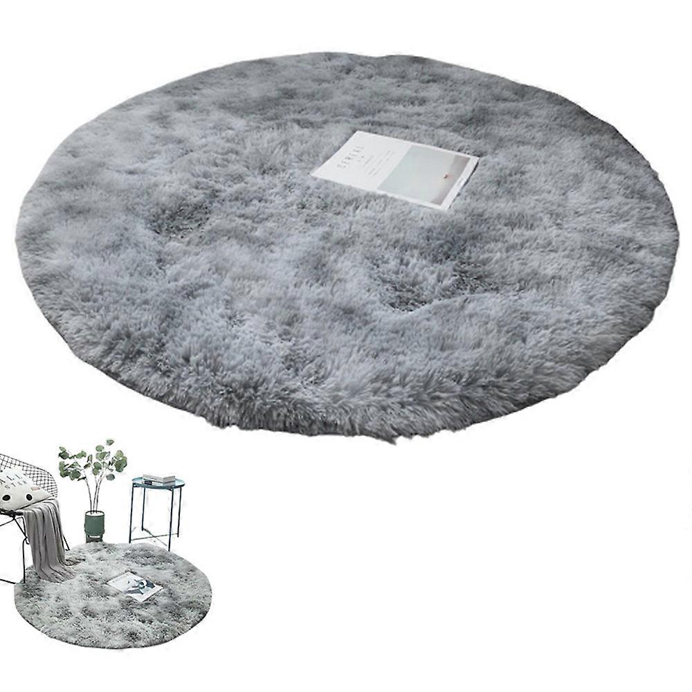 Non-Slip Tie Dyed Plush Round Rug -Grey