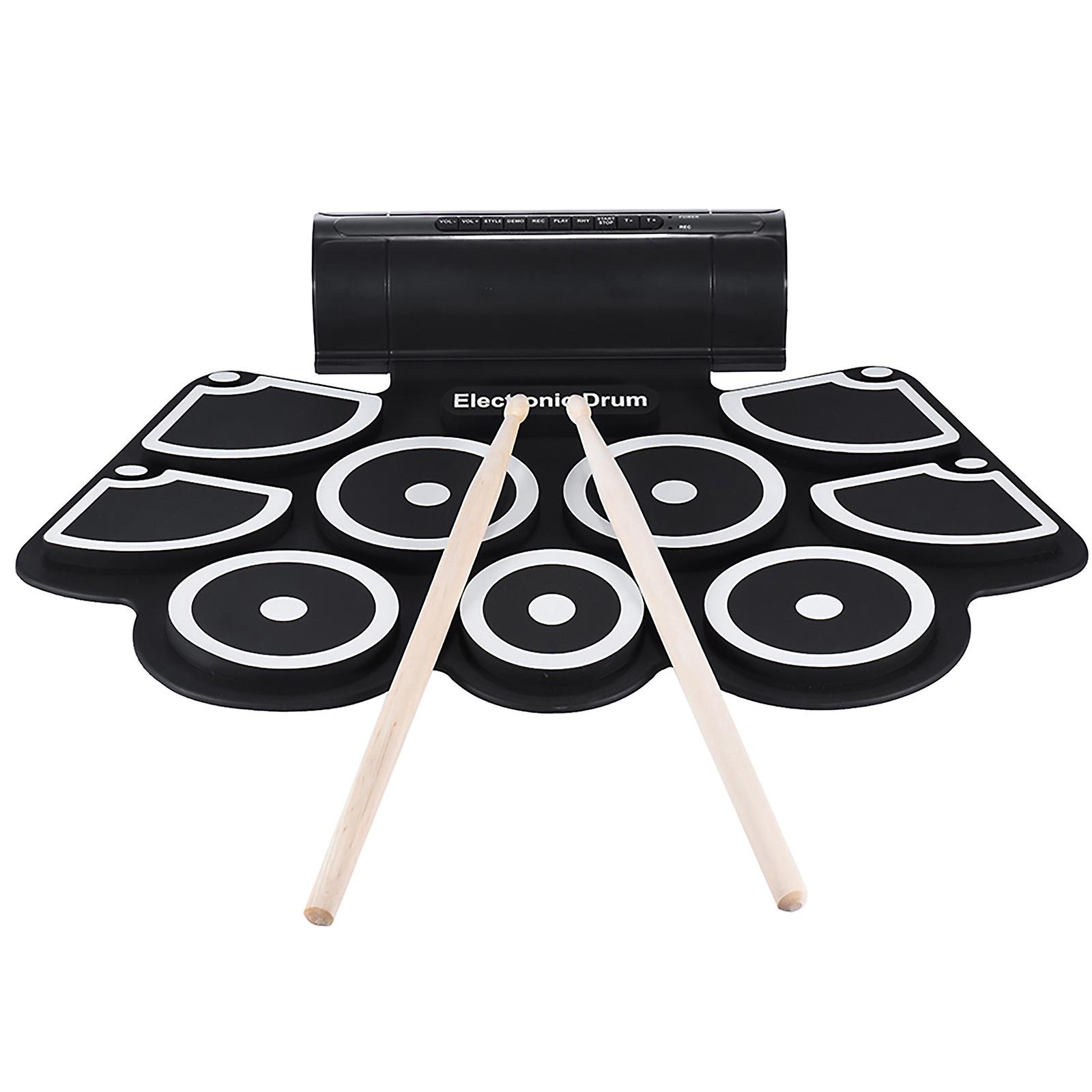 Portable Electronic Roll Up Drum Pad Set 9 Silicon Pads Built-in Speakers