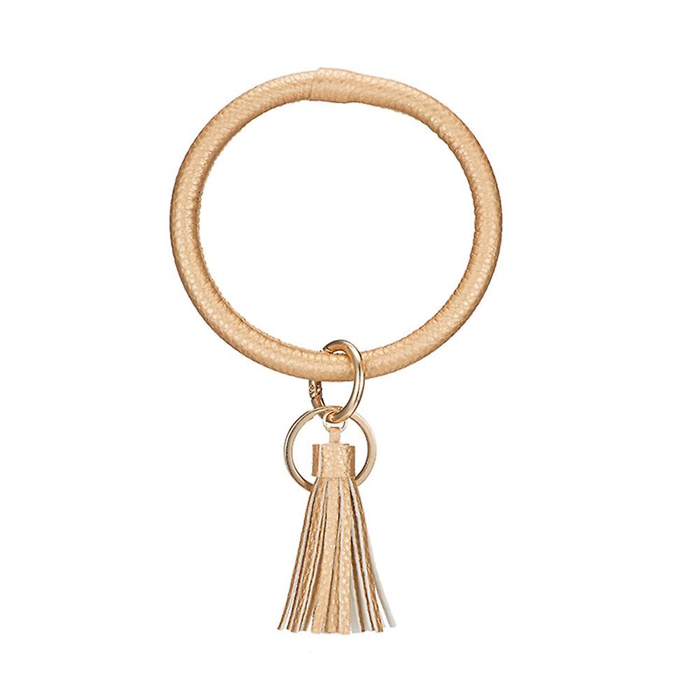 Women Leopard Solid Color Tassel Bracelet Wristlet Keychain Key Ring Holder