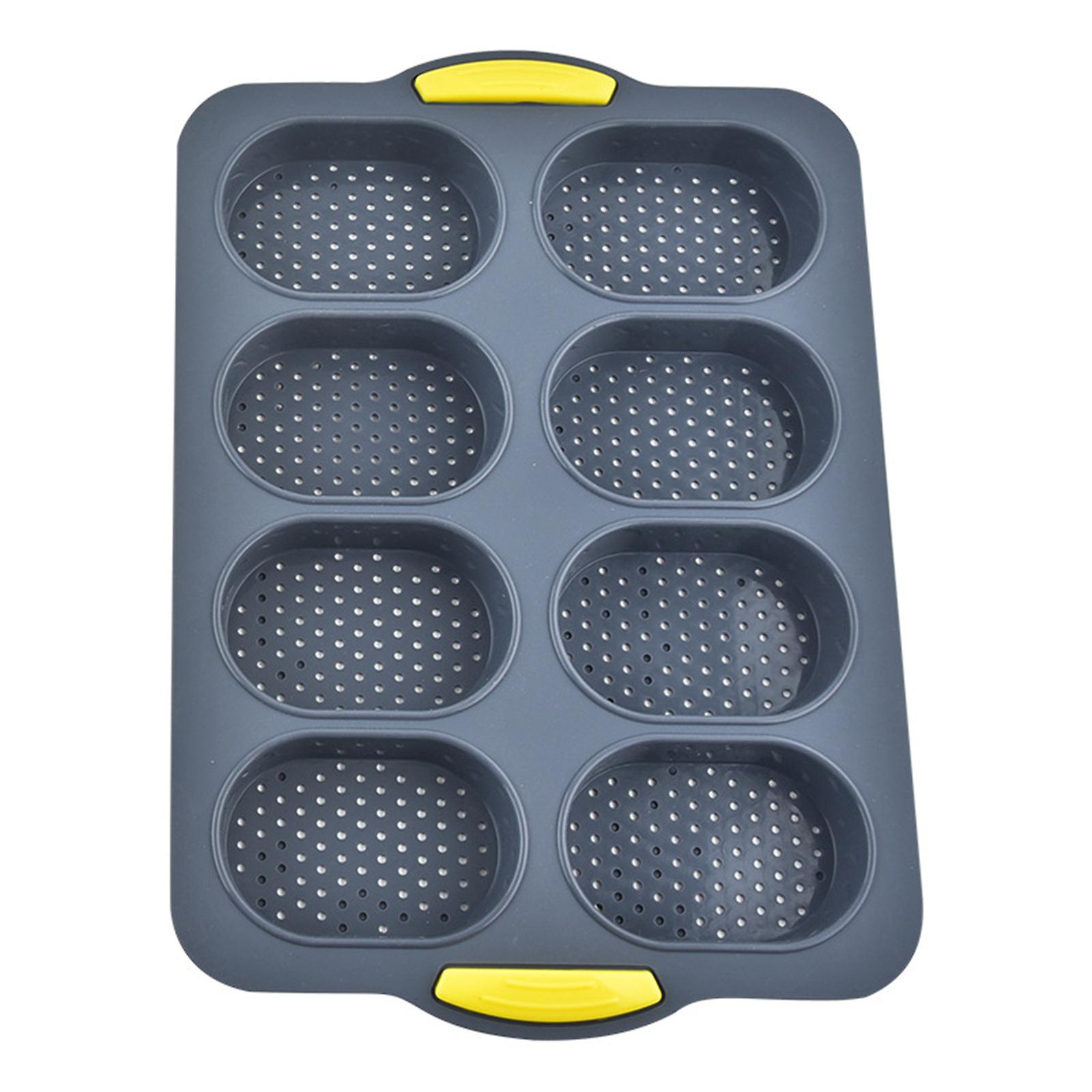 Silicone Bun Bread Pan 8 Cells Soft Nonstick French Bread Roll Die Perforated Loaf Stencils Tray for