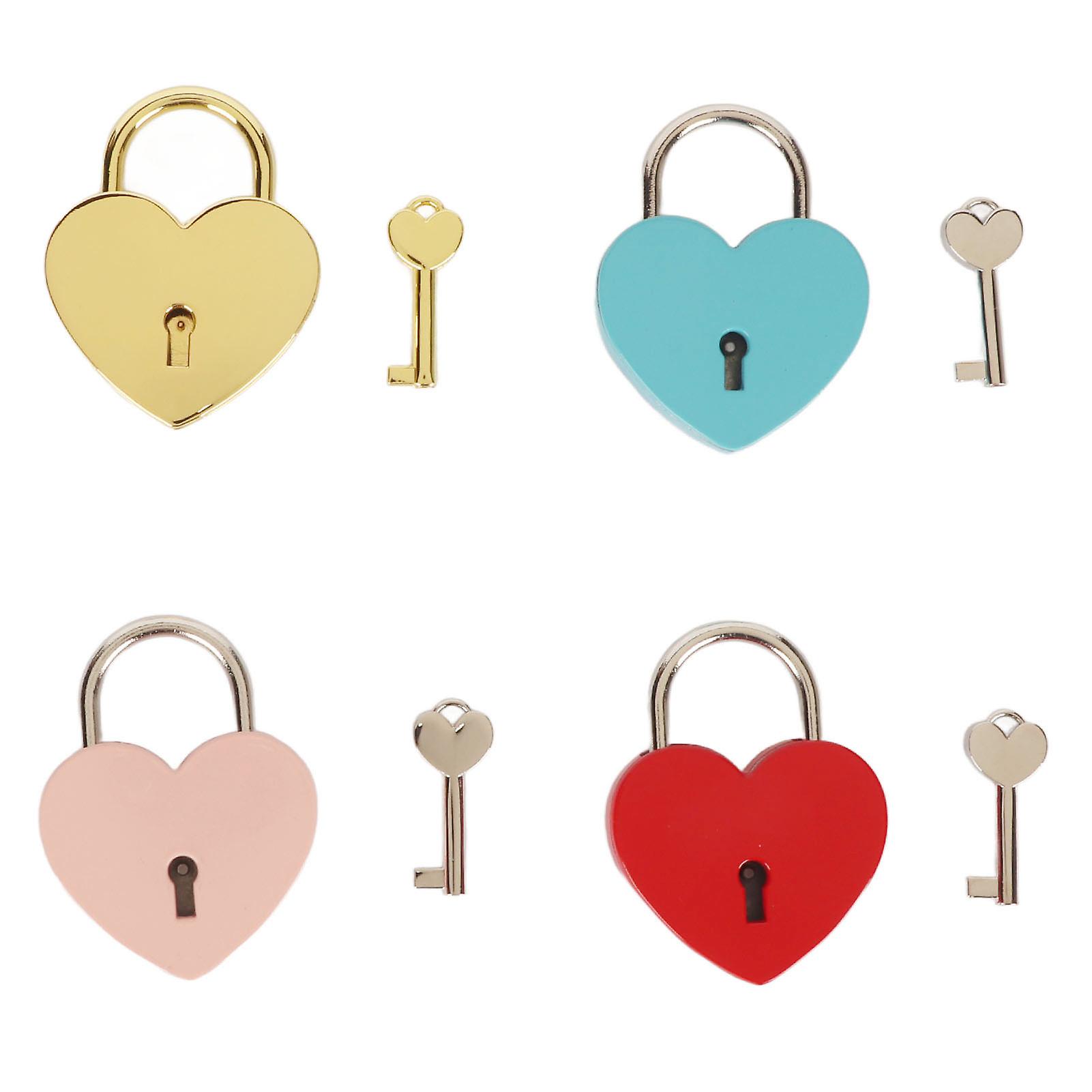 4pcs Heart Shaped Lock with 4 Keys 4 Colors Rust Prevention Alloy Retro Diary Lock and Key Set for Luggage Diaries