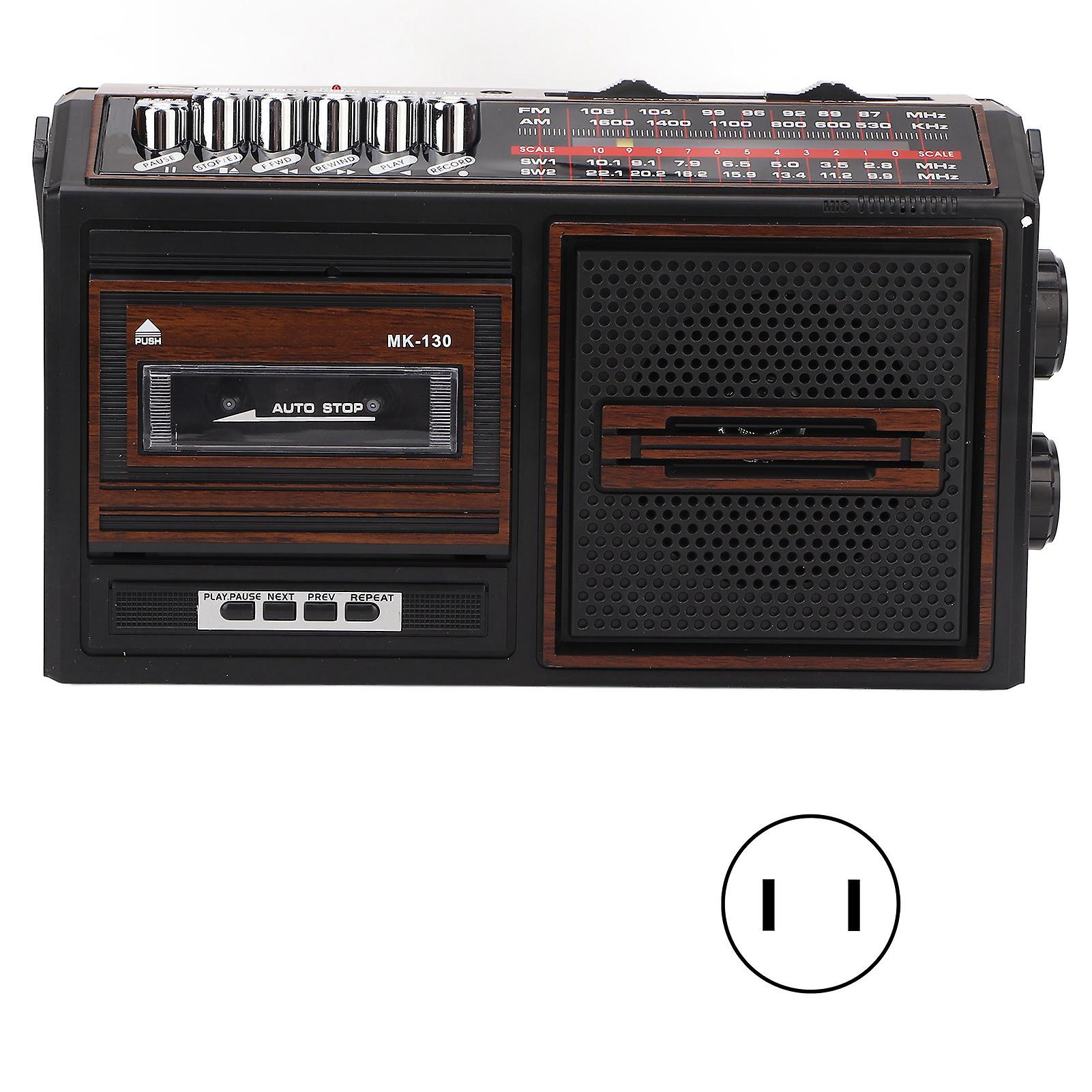 Portable Cassette Player Recorder Full Band AM FM Radio Noiseless Plug in Card Support, Brown US Plug 110V, Ideal for Elderly and Children