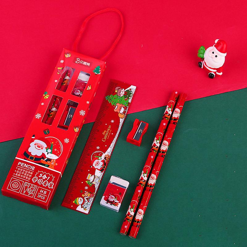 1Set Creative Portable Stationery Set Cute Cartoon Pencil Ruler Sharpener Eraser
