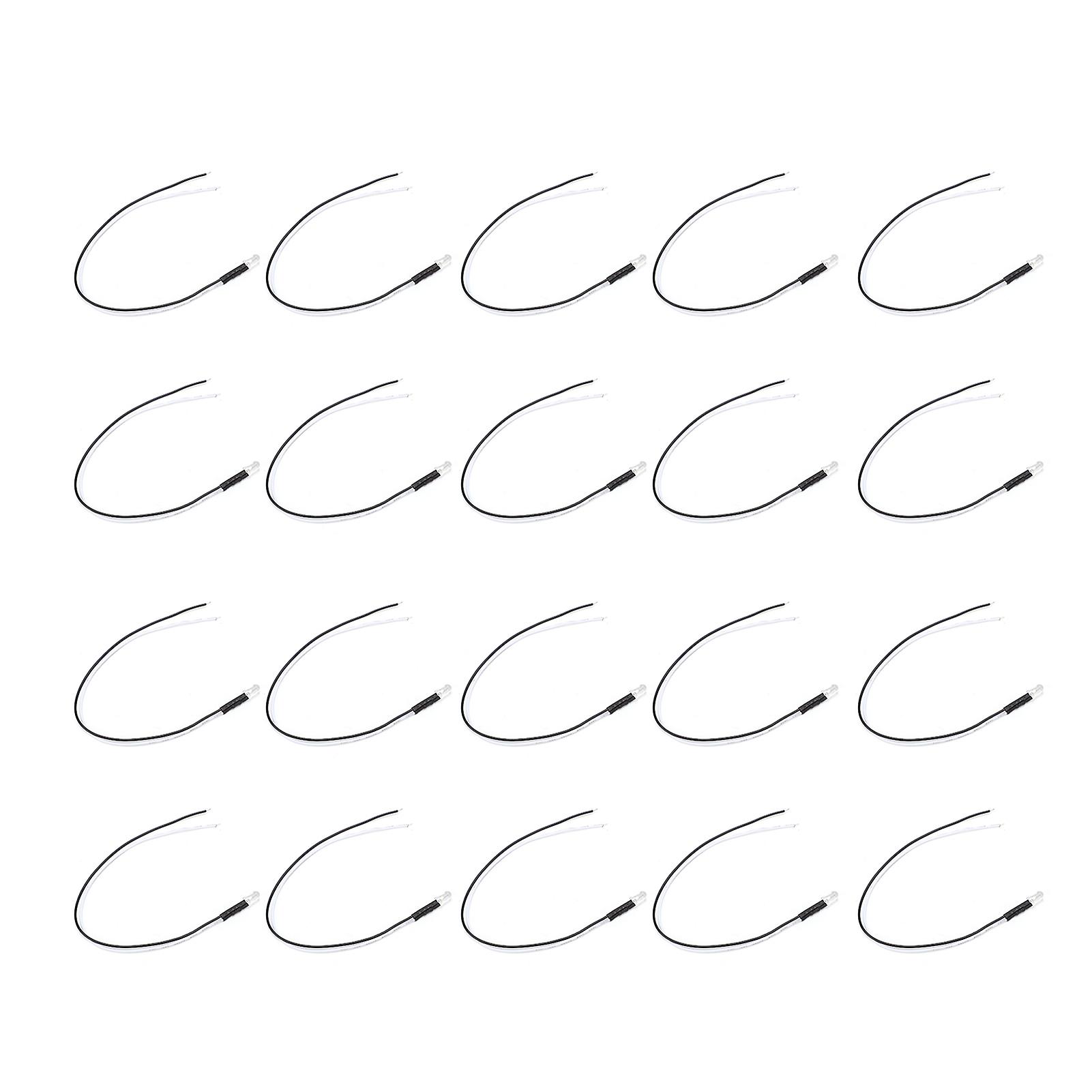 20Pcs LED Pre Wired LightEmitting Diode Normally Open Round High Brightness InLine 12V 5mm(White Emit White )