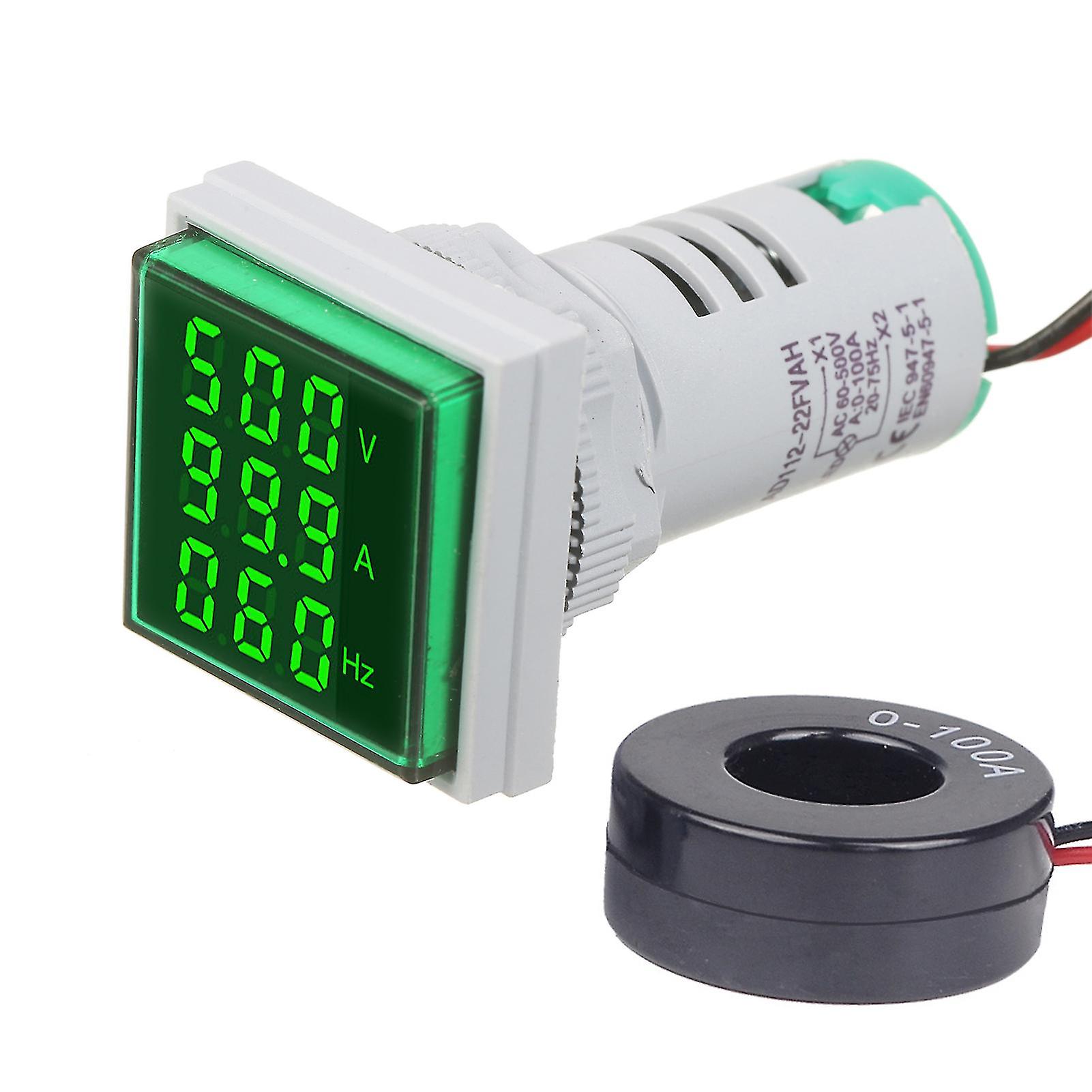 Mini Square Digital Volt-ammeter Voltammeter Ammeter Voltmeter Cymometer Three LED Display Voltage & Current & Frequency Meter Indicator Monitor AC Pa
