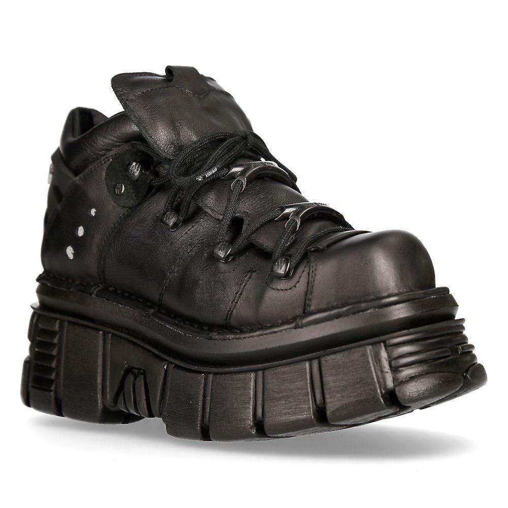 NEW ROCK 106N-S52 TOWER SHOES Metallic Black Leather Boots EU39