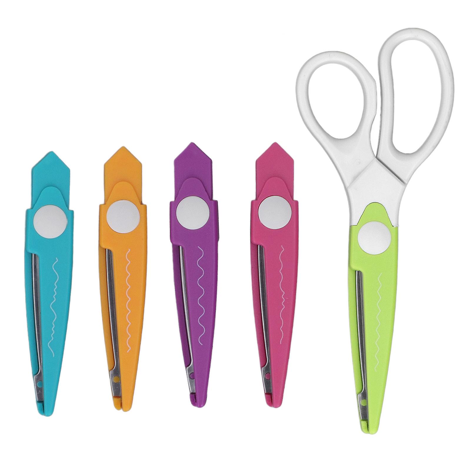 5 in 1 Craft Scissors with 4 Replaceable Decorative Blades, Stainless Steel DIY Handcraft Scissors for Kids School Projects