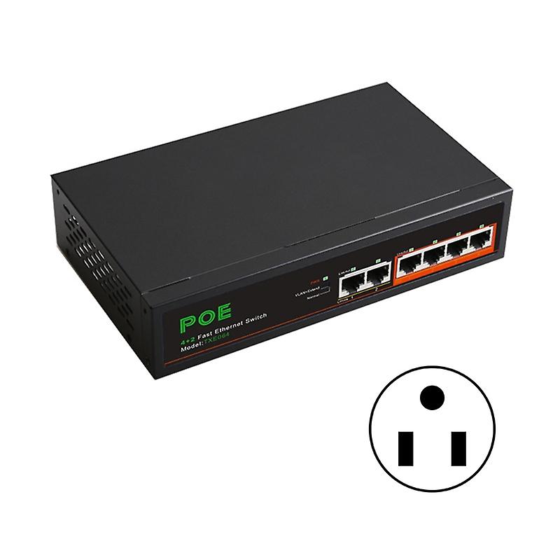 2+4Fas Ethernet Switch DIEWU 2 Uplink + 4 100M Poort 100-240V 62W Voeding