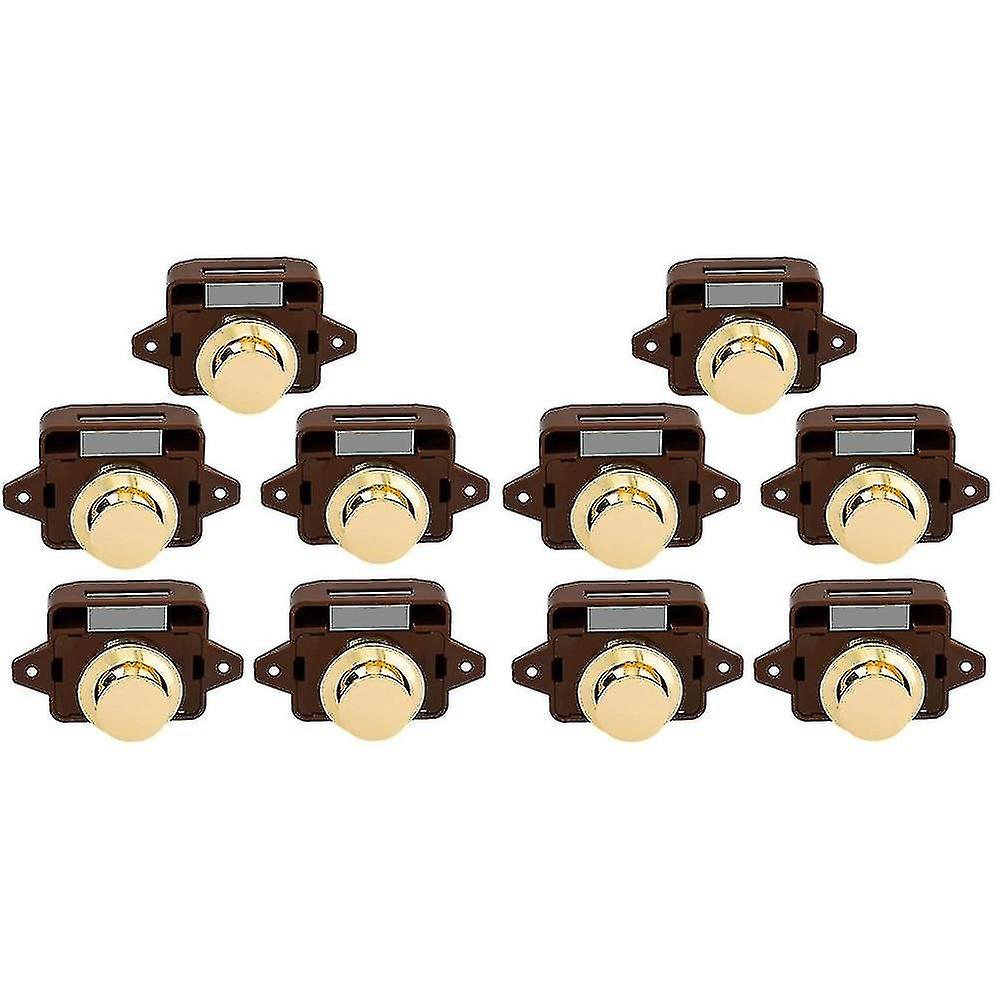 10pcs Keyless Push Button Door Handle Lock for RV Caravan Cabinet Boat Car Home Cabinet, Bro