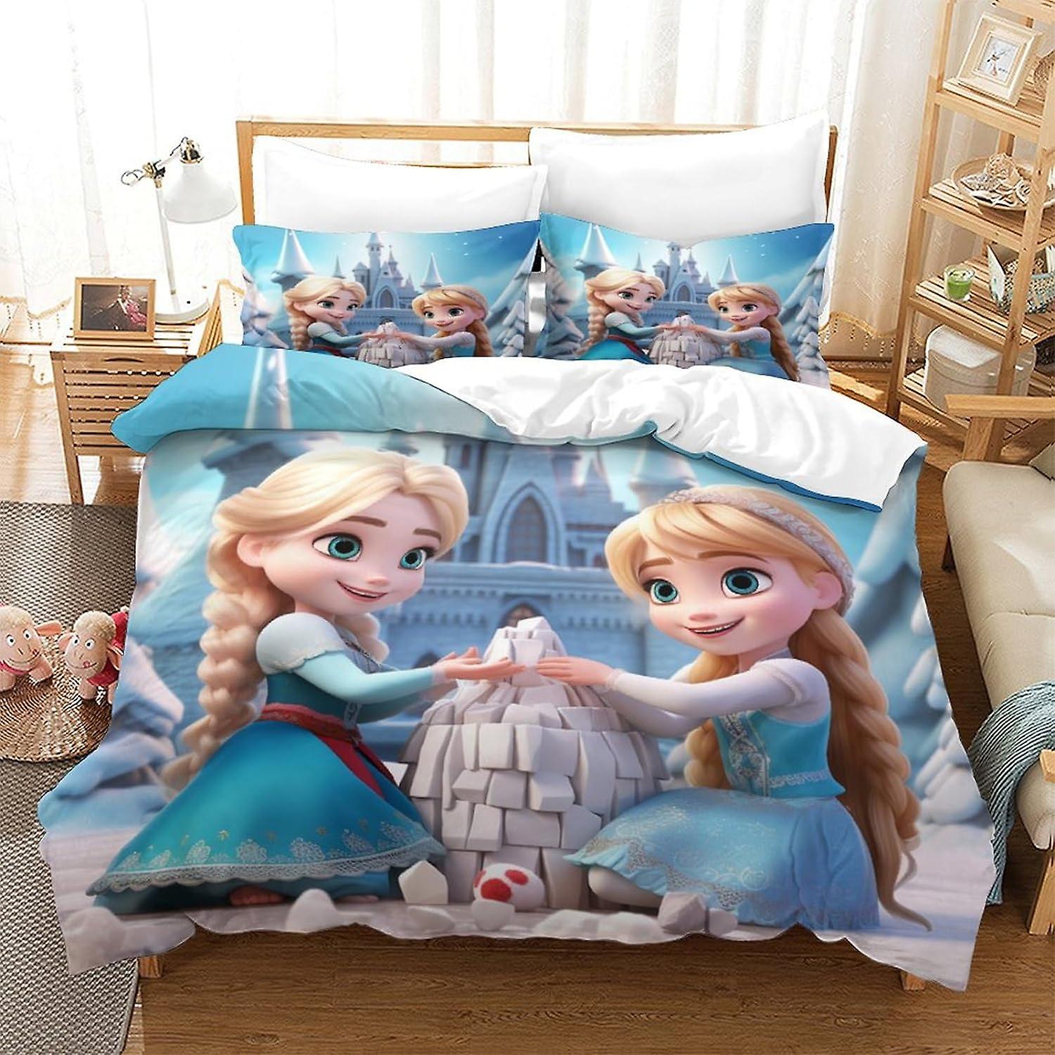 3D Printed Frozen Bed Kit with Christmas Winter Design, Soft Microfibre, 3 Piece Duvet Cover Set, 2 Pillowcase, Hidden Zip, .